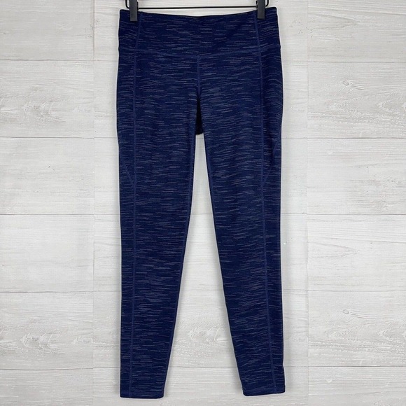 Athleta Leggings Size Medium Striated Revelation Space Dye Navy Blue Yoga Gym - Picture 1 of 13